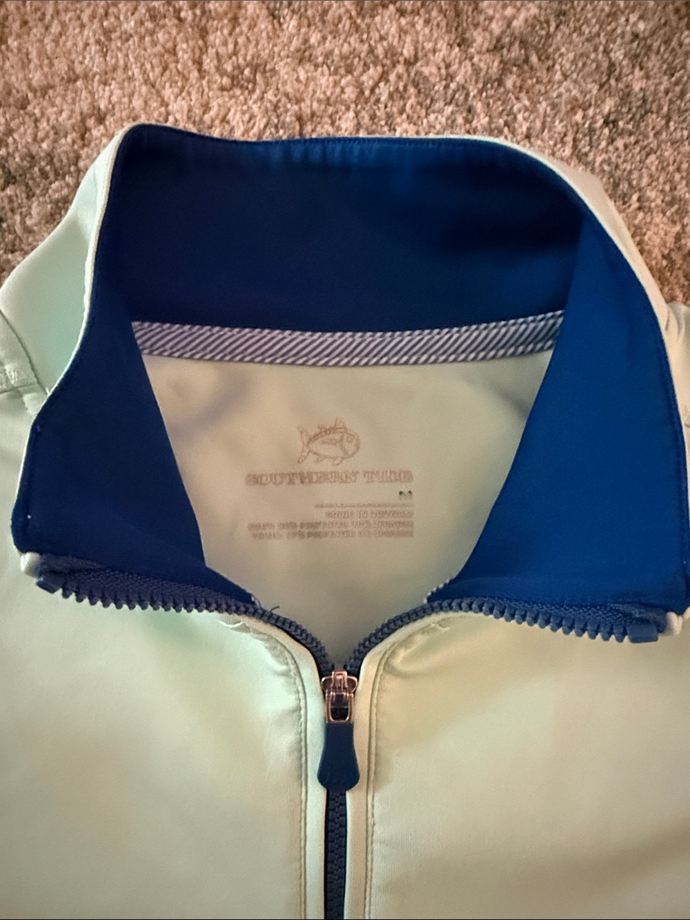 Southern Tide Mint Green Quarter-Zip Pullover with Navy Collar - Picture 2 of 9
